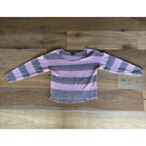I ❤️ Ronson Pink & Beige Striped Crochet Knit V-Neck Sweater